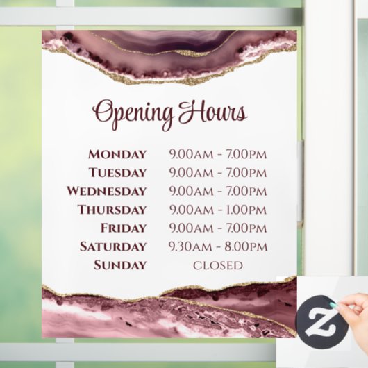 Stof Roze Agate Openingstijden Ruitsticker Raamsticker (Huis)