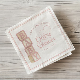 Stof Roze Baby Blokken Baby Shower Servetten