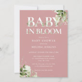 Stof Roze Baby In Bloom Loof Foto Baby Shower Kaart (Voorkant)