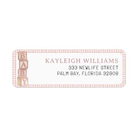 Stof Roze Babyblokken Retouradres Label (Voorkant)