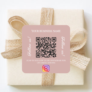 Stof roze bedrijfsnaam qr code instagram vierkante sticker