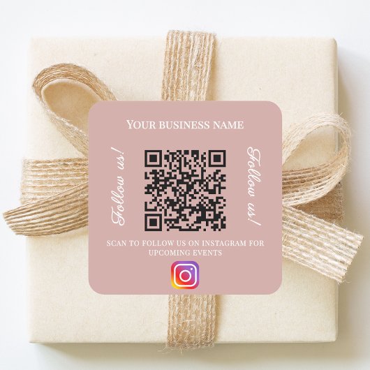 Stof roze bedrijfsnaam qr code instagram vierkante sticker