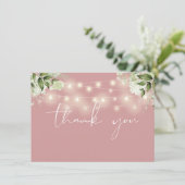 Stof Roze Bloemige Groene Slaglintjes Bedankkaart (Staand voorkant)