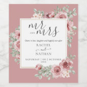 Stof Roze Bloemige Mr En Mrs Proost Trouw Wijn Wijn Etiket (Enkel label)