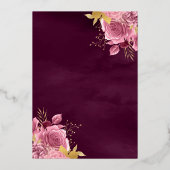 Stof Roze Bloemige Pruim Jurk Zwart Quinceanera Go Folie Uitnodiging (Achterkant)