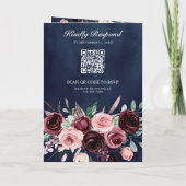 Stof Roze Bourgondië Bloem QR-code Navy Bruiloft (Achterkant)