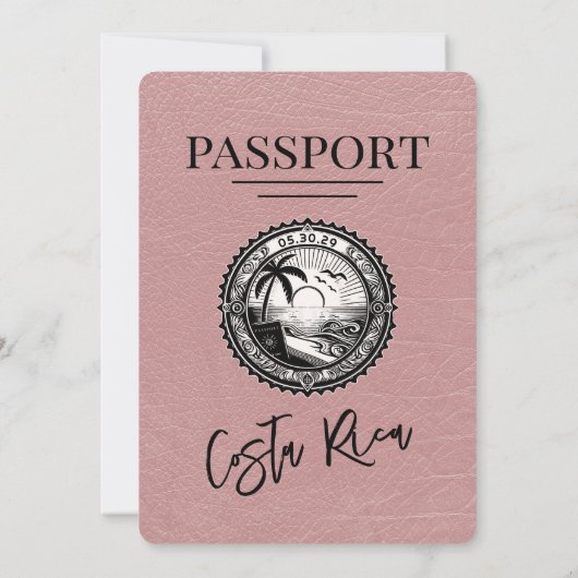 Stof Roze Costa Rica Paspoort Trouw Uitnodiging (Achterkant)