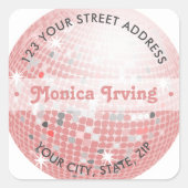Stof Roze Disco Bal Retro 70er Jaren Adres Sticker (Voorkant)