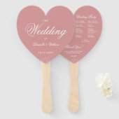Stof Roze Elegant Script Hart Trouwprogramma Handwaaier (Voorkant en achterkant)
