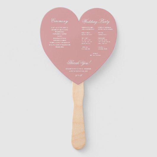 Stof Roze Elegant Script Hart Trouwprogramma Handwaaier (Achterkant)