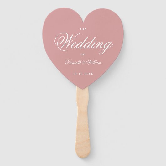 Stof Roze Elegant Script Hart Trouwprogramma Handwaaier (Voorkant)