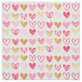 Stof - Roze en gouden liefdesharten