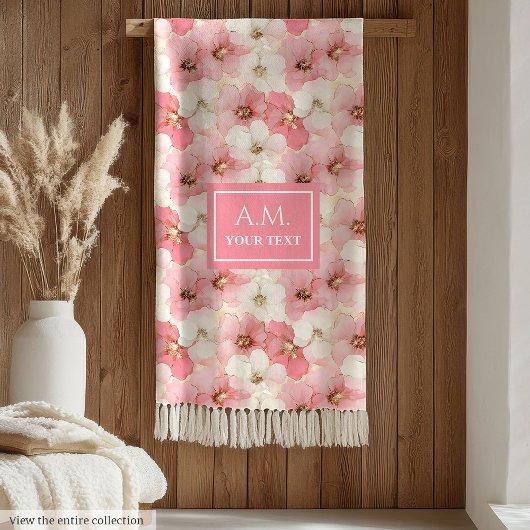 Stof Roze Goud Aangepaste Naam Bloemige Cozy Deken