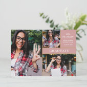 Stof Roze Goud Afgestudeerd 3 Foto Afstudeerceremo Aankondiging (Staand voorkant)