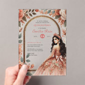 Stof Roze Goud Quinceañera Jurk Bloem Quince Acryl Uitnodigingen (Insitu (Draagbaar))