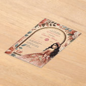 Stof Roze Goud Quinceañera Jurk Bloem Quince Acryl Uitnodigingen (Laagn)