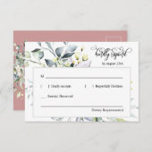 Stof Roze Groene Bladeren Reactie Adres Ondersteun RSVP Kaartje (Voorkant / Achterkant)