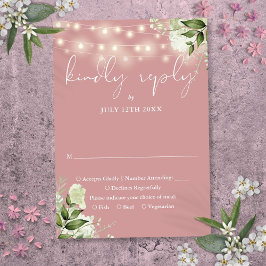 Stof Roze Groene Bloem Slinger Lichtjes Bruiloft RSVP Kaartje