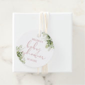 Stof Roze Groene Bloemen Meisje Baby Shower Bedankjes Labels (In situ)