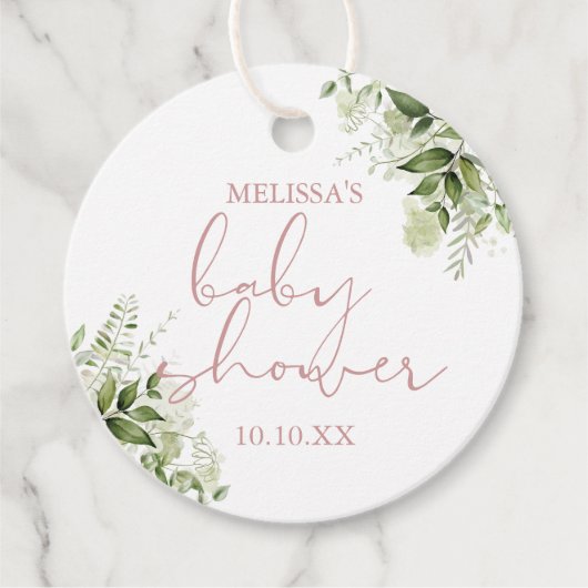 Stof Roze Groene Bloemen Meisje Baby Shower Bedankjes Labels (Voorkant)