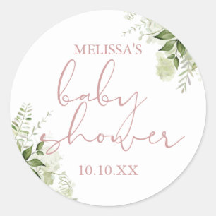 Stof Roze Groene Bloemen Meisje Baby Shower Favor Ronde Sticker