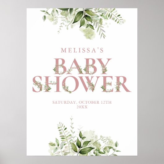 Stof Roze Groene Letter Baby Shower Bord Poster (Voorkant)
