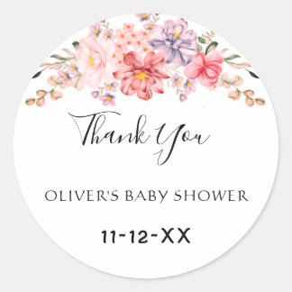 Stof Roze Kleur Bloemige Baby Shower Bedankt Clas Ronde Sticker