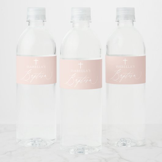 Stof Roze Kruis Meisje Doop Waterfles Label Etiket (Flessen)