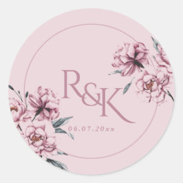 Stof Roze Mauve Pioen Huwelijksgunst Ronde Sticker