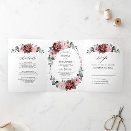 Stof Roze Mauve Roos Bloemige Geometrische Trouw  Drieluik Aankondiging