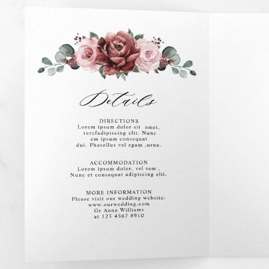 Stof Roze Mauve Roos Bloemige Geometrische Trouw  Drieluik Aankondiging (Binnenzijde eerst)