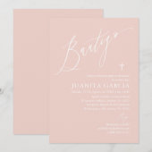 Stof roze meisje doop uitnodiging (Voorkant / Achterkant)