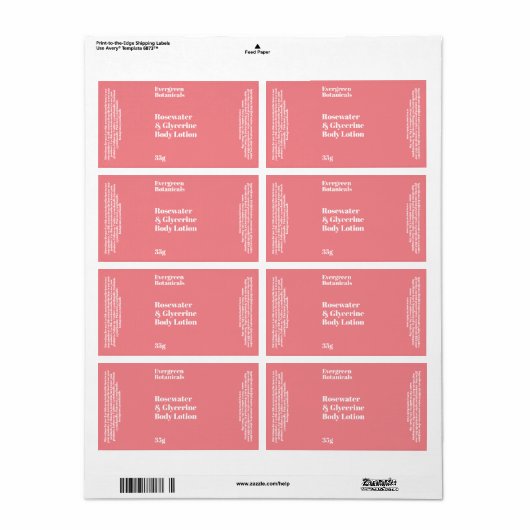 Stof Roze Modern Cosmetica Fles Etiket (Full Sheet)