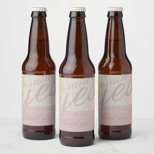 Stof Roze Moderne Bruidsdouche BEDANKT Klassiek Bier Etiket (Flessen)