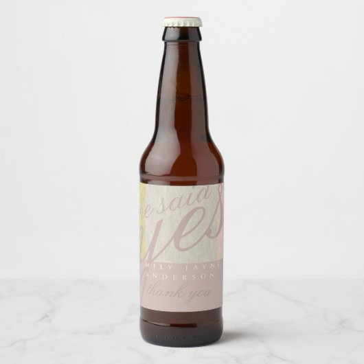 Stof Roze Moderne Bruidsdouche BEDANKT Klassiek Bier Etiket (Voorkant)