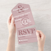 Stof Roze Moderne Typografie Grote Symbolen Trouwe All In One Uitnodiging (Afscheurbaar)