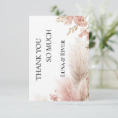 Stof roze pampas gras bedankkaart kaart (Staand voorkant)