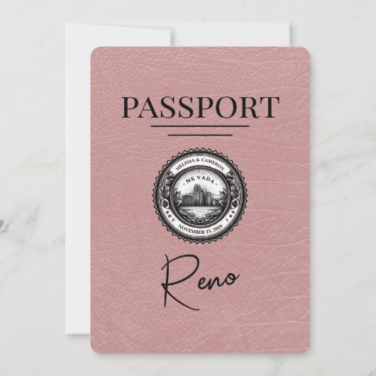 Stof Roze Reno Paspoort Trouw Uitnodiging (Achterkant)
