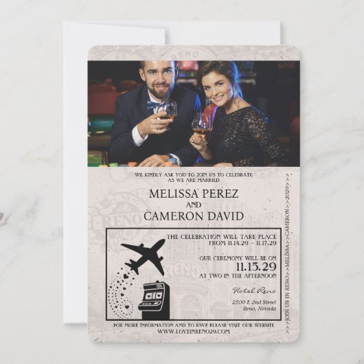 Stof Roze Reno Paspoort Trouw Uitnodiging (Voorkant)