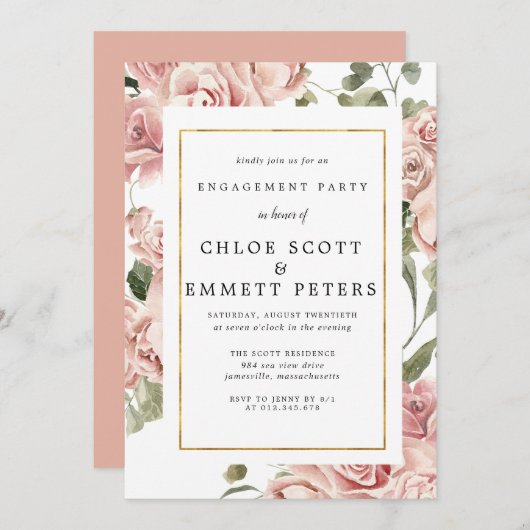 Stof Roze Roos Bloem Goud Trouwfeest Kaart (Voorkant / Achterkant)