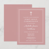 Stof Roze Roze Eerste Heilige Communie Uitnodiging (Voorkant / Achterkant)