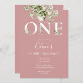 Stof Roze Roze Mooie Bloemige Groene 1e Verjaardag Kaart (Voorkant / Achterkant)