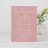 Stof Roze Roze Script Bruidsmeisjes Luncheon Kaart (Staand voorkant)