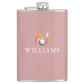 Stof roze roze vos en golfbal aangepaste naam heupfles (Voorkant)