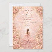 Stof Roze Rozen Tuin Quinceañera Save The Date (Voorkant)