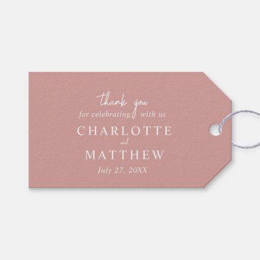 Stof Roze Script Bedankt Trouwcadeau Labels Cadeaulabel (Voorkant (Horizontaal))