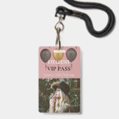 Stof Roze Verjaardagsfeest Foto Pas VIP Badge (Voorzijde met lanyard)