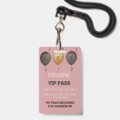 Stof Roze Verjaardagsfeest Foto Pas VIP Badge (Achterkant met lanyard)