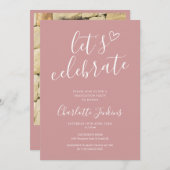 Stof Roze Vier Script Foto Afstudeerfeest Kaart (Voorkant / Achterkant)