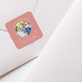 Stof roze vrolijke feestdagen cirkel foto vierkante sticker